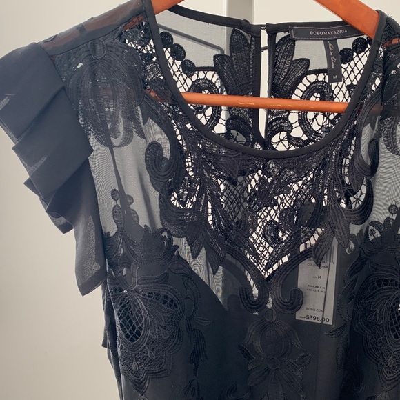 BCBG MAXAZRIA. Embroidered Chiffon Vintage Dress - Picture 4 of 5